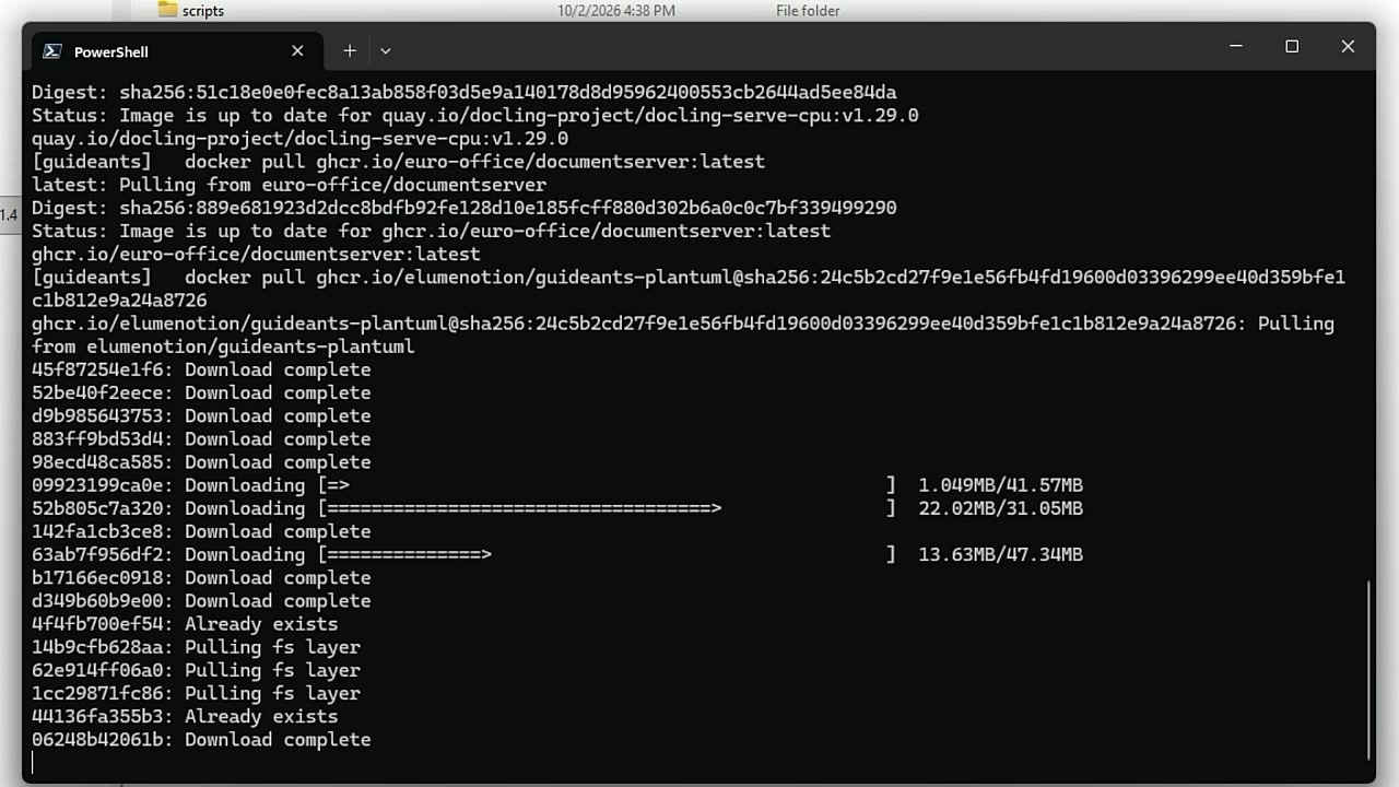 docker pull progress - about 30 GB of images.